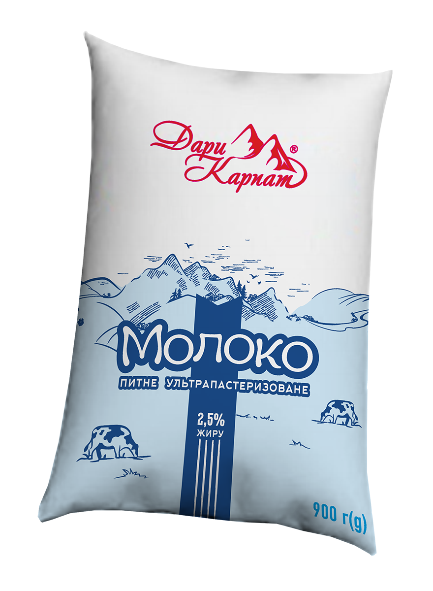 МОЛОКО 2,5% ультрапастеризоване, пакет 900 гр ДАРИ КАРПАТ